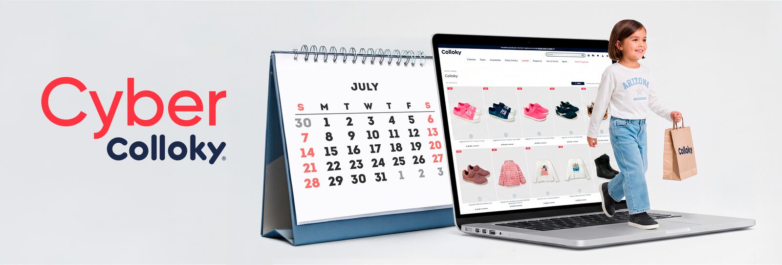 Calendario Cyber Perú 2026 junto a la tienda online Colloky con ofertas de ropa y zapatos para niños
